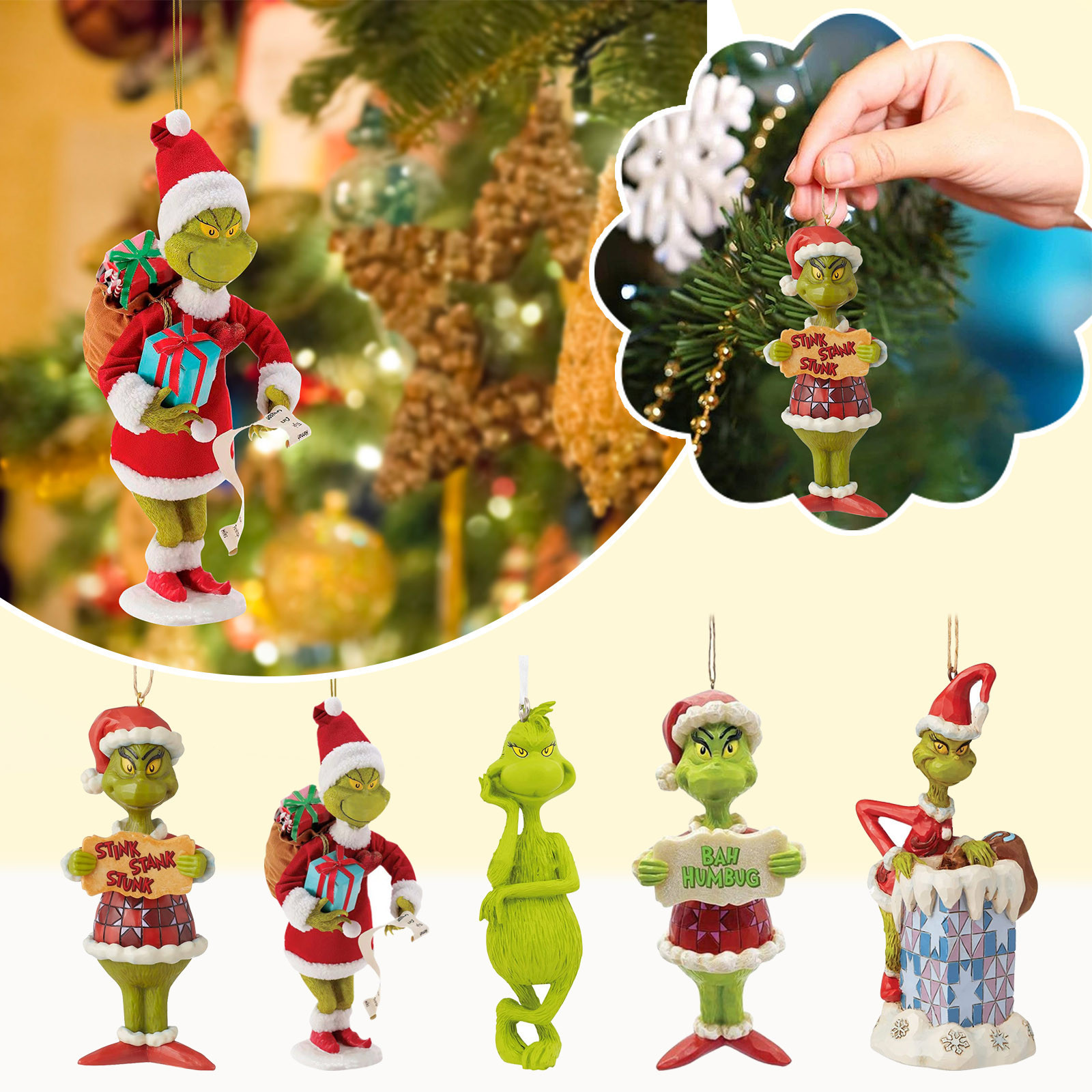 2023 Venta caliente adornos de árbol de Navidad colgante de acrílico diversión verde Grinch coche decoración del hogar adornos colgantes image 17