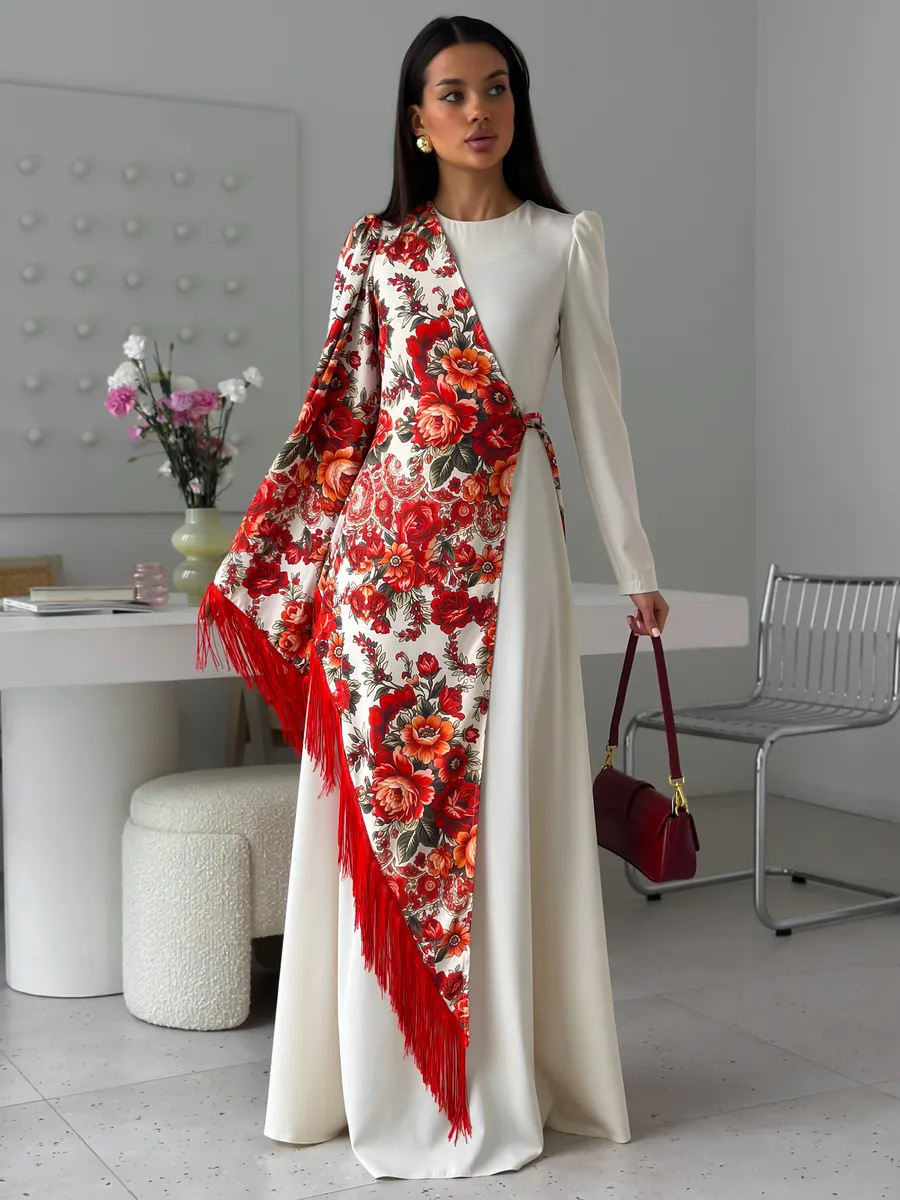 2026 Autumn New European and American Amazon Cross-Border Foreign Trade Women's Clothing Printed Tassel Waist-Cinching Long-Sleeve Fashion Dress