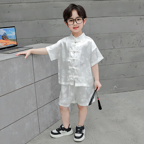 New Chinese style boys' Hanfu modified summer set baby first birthday dress Chinese style children's Tang suit thin summer 