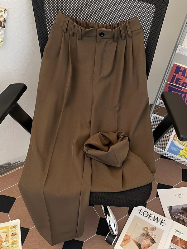 Men's summer thin elastic waist pants, vintage-style coffee-colored suit pants, trendy and flowing casual pants
