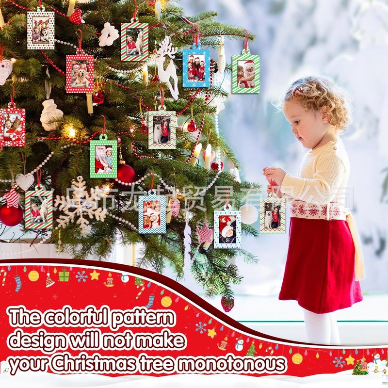 大型クリスマスツリー クリスマス帽子 カラフルなギフト 印刷されたパーソナライズされたフォトフレーム 装飾品 まとめ買い DIY 木製|undefined