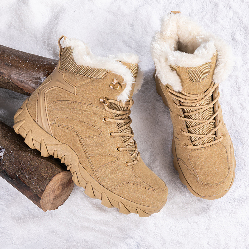 Botas de nieve transfronterizas de tamaño grande para hombres con calzado de terciopelo, botas de algodón, botas tácticas al aire libre para hombres, botas de grosor