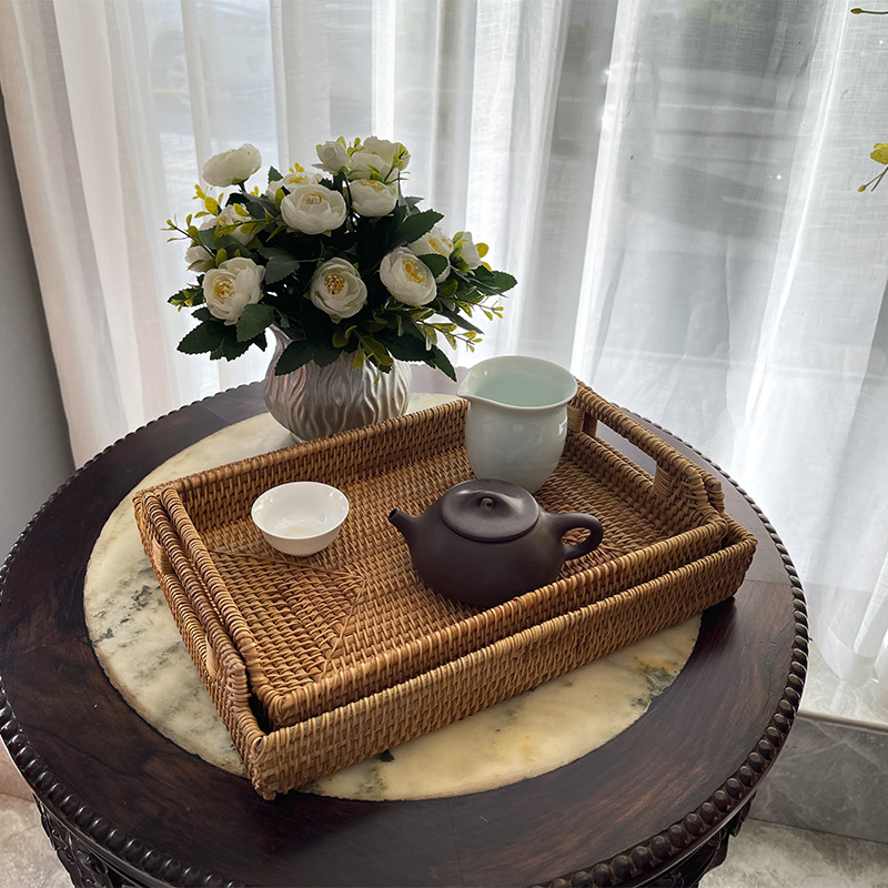 Vietnam Rattan Snack Fruit Storage Basket Hand-woven Tray Retro Rattan Saucer