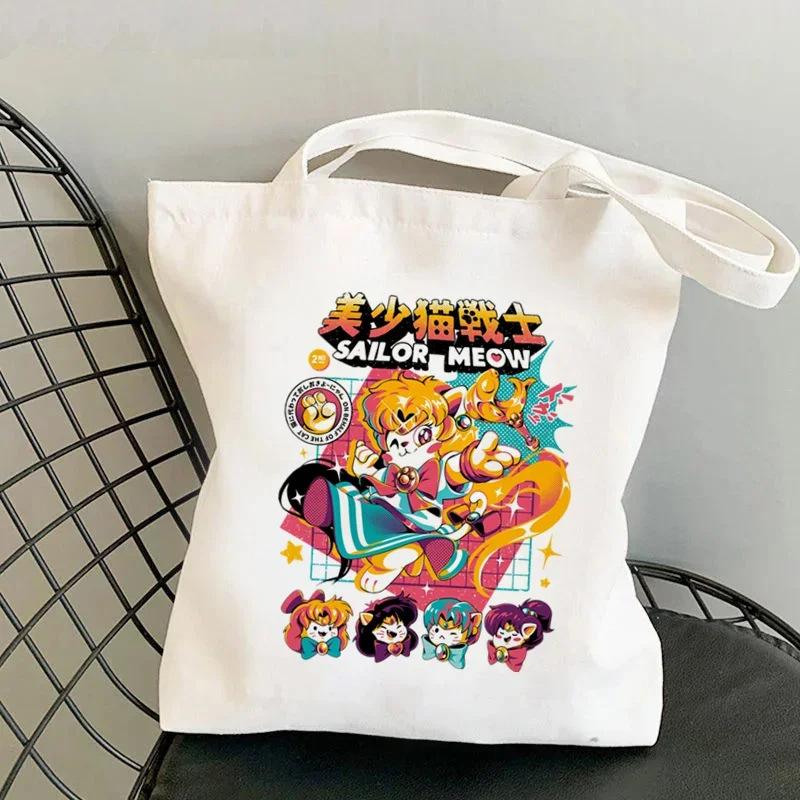 Comercio exterior Sailor Meow impresión Kawai bolsa Harjuku bolsa de compras damas lienzo bolsa de mano casual para niñas