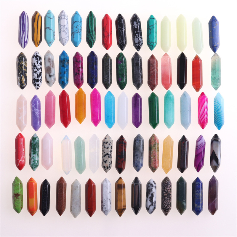 About 32X8mm Natural Stone Crystal Bullet Double Pointy Hexagon Pillar Yoga Stone Necklace Pendant Bare Stone Accessories About 32X8mm Natural Stone Crystal Bullet Double Pointy Hexagon Pillar Yoga Stone Necklace Pendant Bare Stone Accessories
