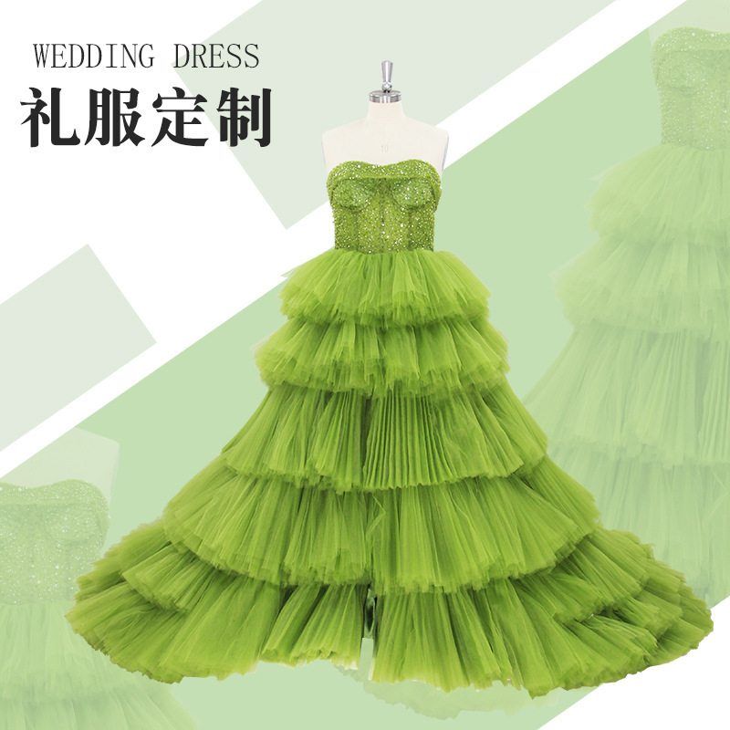 Cross-Border Thin Mesh Maternity Dress Long Skirt Tube Top Cake Skirt Photography Dress Photo Studio Skirt Banquet Evening Dress