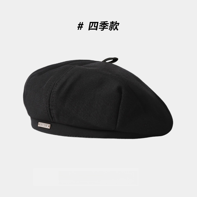 Boina femenina primavera y otoño coreano en línea japonés sombrero negro de ocho ángulos cabeza grande cara redonda retró pintor sombrero marca de moda