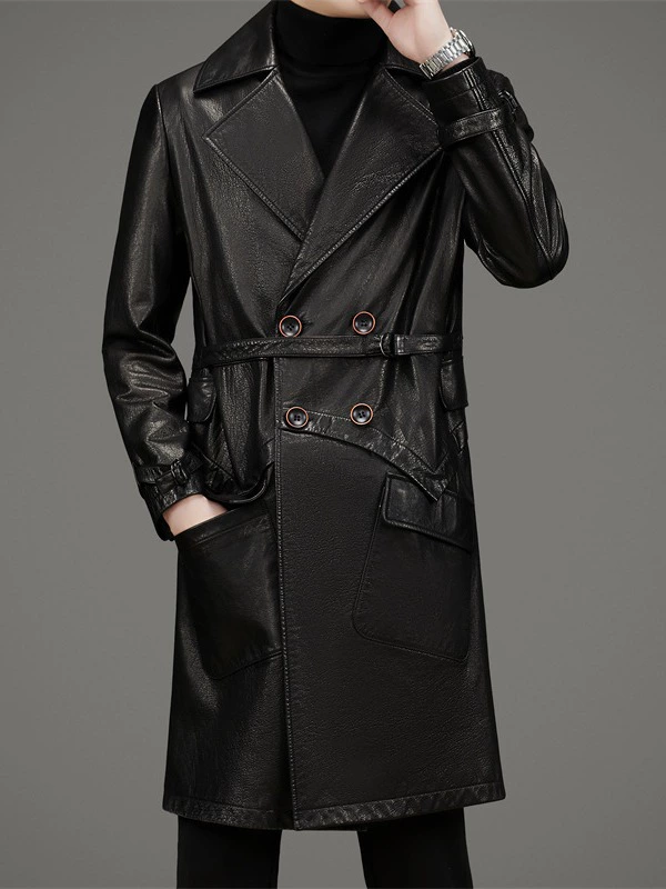 Leather jacket, winter long suit for leisure, 2023