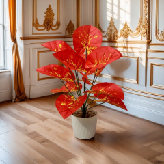 アマゾンの国境を越えた新製品は緑植紅羅彩葉芋ホテルの家庭庭園装飾偽樹鉢植え盆栽をシミュレートしている