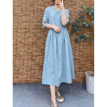 民族风夏季新款复古文艺刺绣纯棉提花连衣裙中长款收腰显瘦遮肉潮