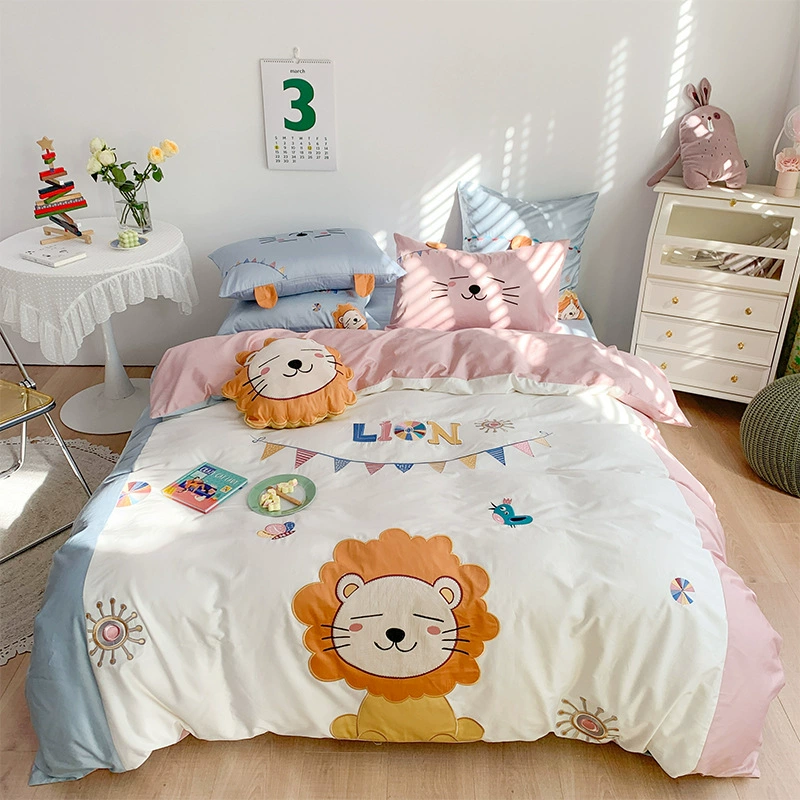 Cartoon cotton children's set, duvet cover for elementary school students, 60 pieces, with embroidery, 4 piece set