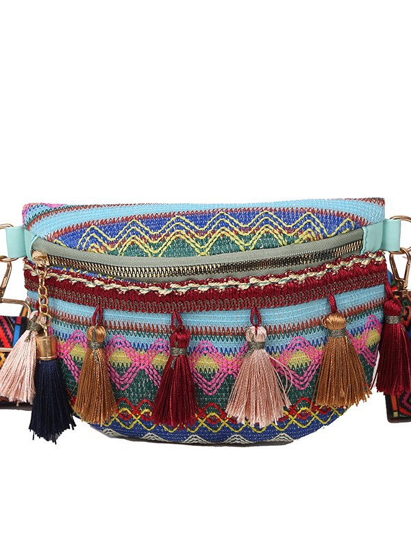 2026 New Style Tassel Woven Small Bag Casual Simple Shoulder Bag Crossbody Bag Waist Bag Women's Ethnic Style Chest Bag