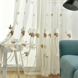 American Single-Pole Flower Embroidery Window Screen Curtain Manufacturer Direct Sales Amazon Aliexpress Curtain Finished Window Screen Cross-Border Wholesale