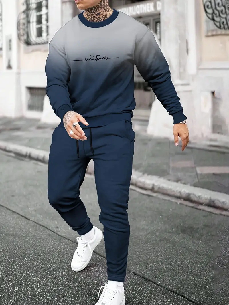 Comercio exterior transfronterizo Europa y América 3D impresión digital retro cuello redondo suéter pantalones traje ME1-ML1