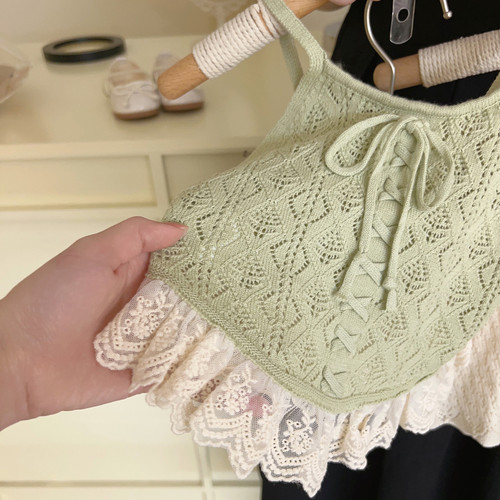 Cute girls' knitted vest 2024 summer new style children's ins sleeveless sling baby outer wear foreign style top