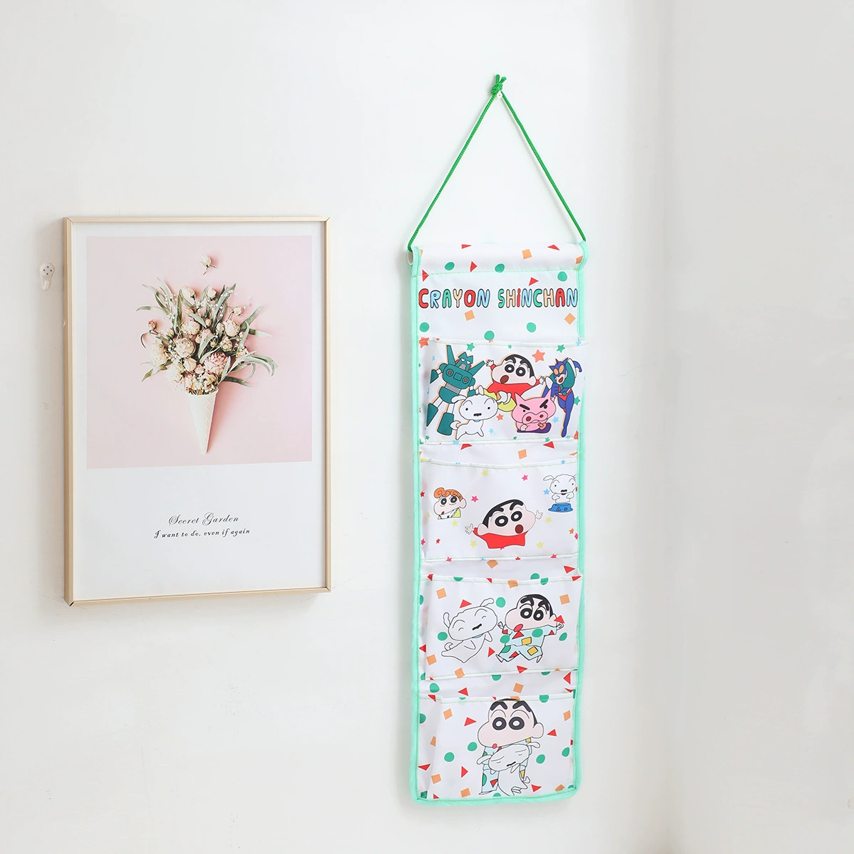Cartoon long storage system, hanging organiser, storage bag, 4 cells, cotton and linen