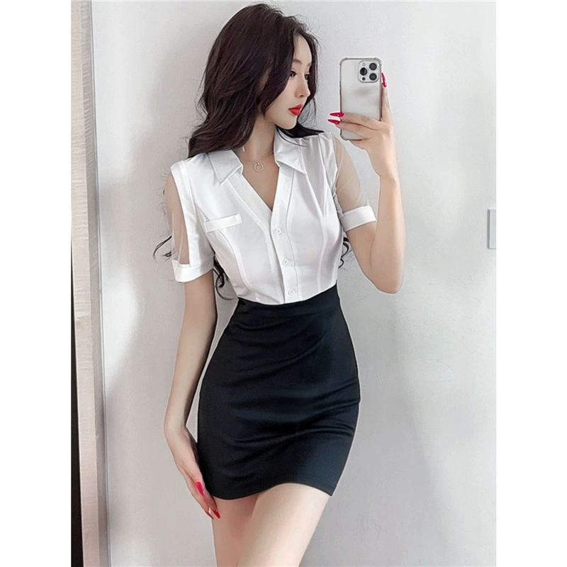 Униформа для сауны и спа: рубашка, глубокая юбка для отеля, костюм, сексуальный элегантный костюм для техников, массажа ног, работы на стойке регистрации, рабочая одежда с V-образным вырезом для ванночки для ног.