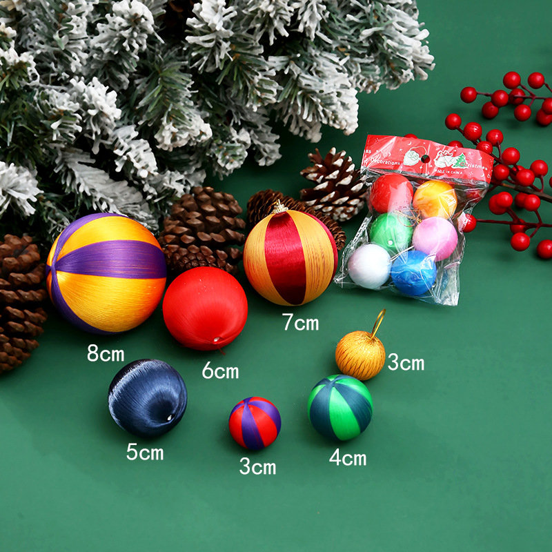 Adornos navideños de 3/4/5/6/7/8/10 cm, bolas navideñas coloridas de hilo de seda y espuma, decoración para árboles de Navidad, adornos colgantes.