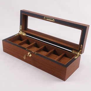 in stock Walnut Wooden Spray Paint 6-position Watch Box Double-layer Drawer Teak Watch Box Jewelry Storage Box