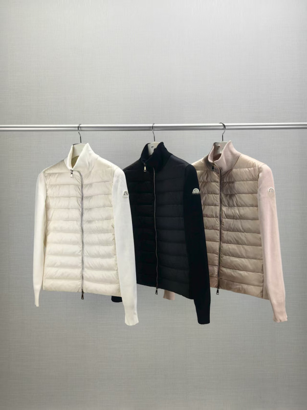蒙家25ss M家新款纯色立领针织拼接拉链长袖羽绒服外套女款|undefined