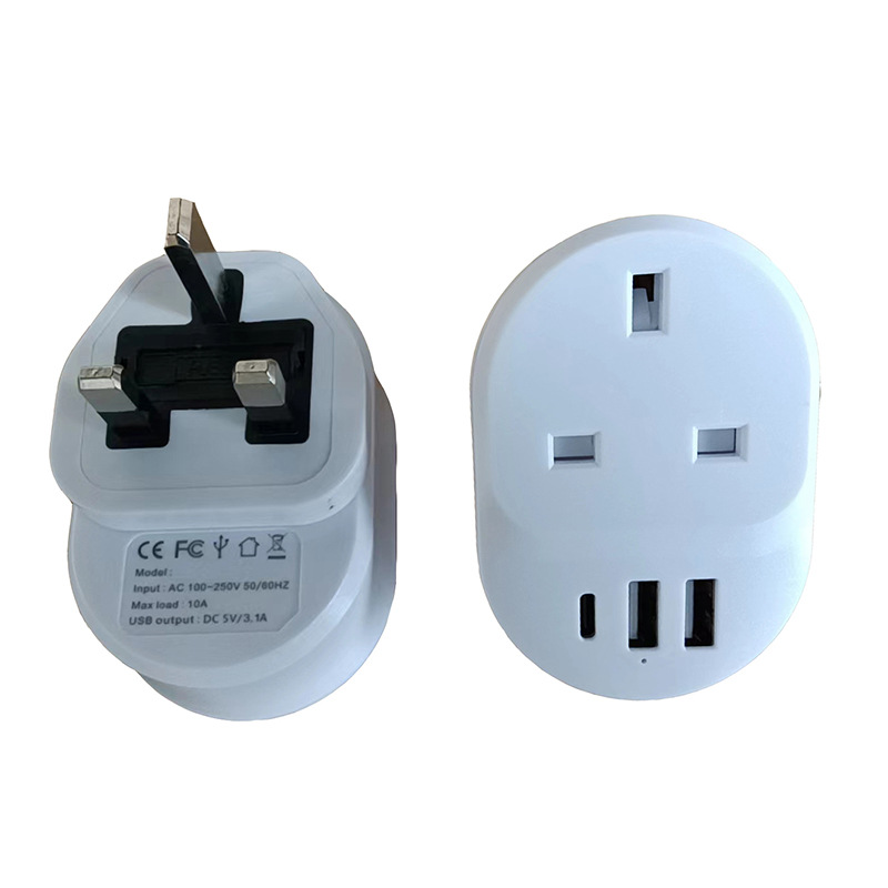 工厂现货 2USB+C 英式转英式插头 美规转英规 美转英插头 WU-7