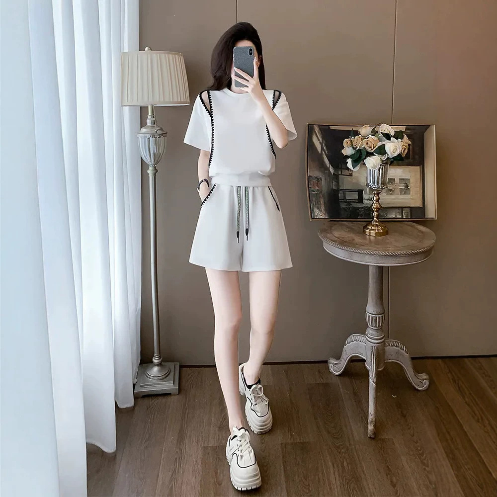 Warm Maple Black Sports Casual Suit Women, Summer 2026 New Style, Youthful Stylish, Petite And Plus Size Shorts For_ecoleips.com
