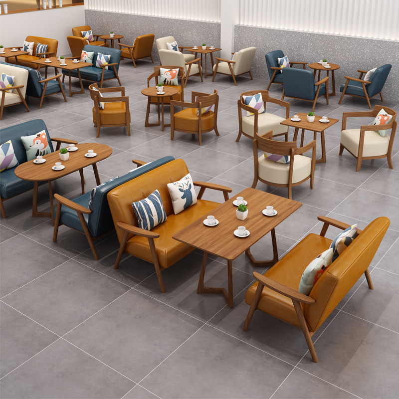 Internet Celebrity Cafe Tables and Chairs, Desserts, Milk Tea Shop, Book Bars, Negotiation and Reception, Casual Solid Wood Double Sofa Booth Combination