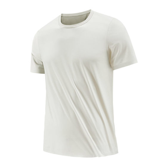 Cross-Border Nylon Ice-Feel Stretch Men's Ice Silk Round Neck Short-Sleeved T-Shirt Short-Sleeved Men's T-Shirt Ice Silk Short-Sleeved T-Shirt for Men