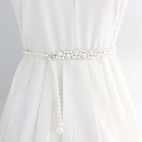 Hook Pearl Belt Women's Dress Hanfu Accessories Slim Waist Chain Elegant Elastic Elastic Waistband Three Types