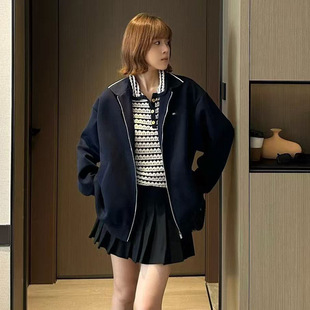 American Retro Zipper Letter Jacket for Women, Spring 2025 New Versatile Loose Slimming Long-Sleeve Sweatshirt Jacket