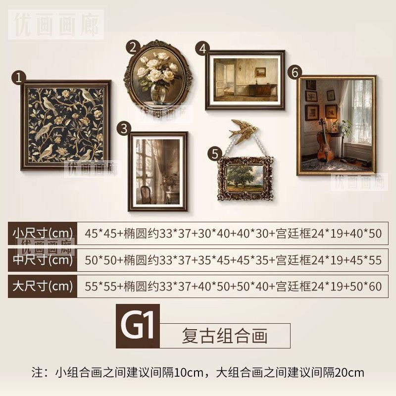 挂画美式复古装饰画客厅沙发背景墙中古小众艺术组合画家用画|undefined