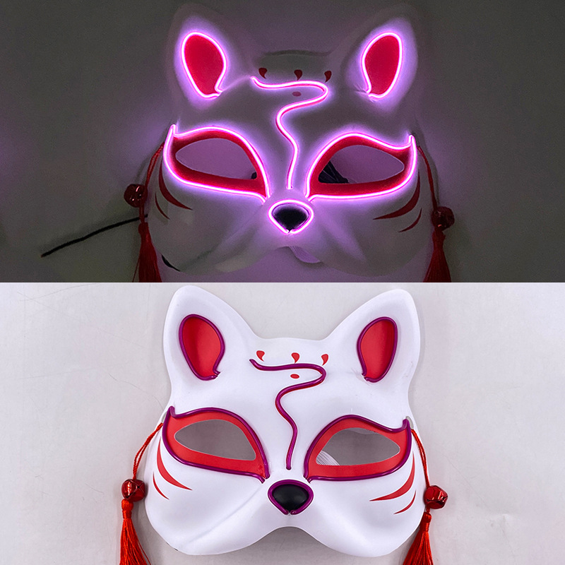Luminoso LED máscara de zorro japonés máscara rave traje anime media cara gato máscara fiesta esquina