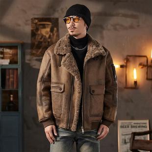 Winter New Fur All-In-One Jacket Men's Suede Jacket Thickeneded Motorcycle Lapel Loose Short Retro Leather Jacket