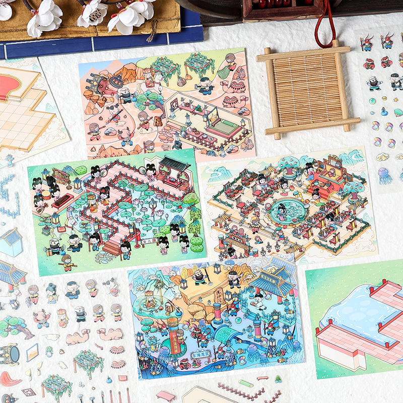 Viaje al Oeste 3D estereoscópico transparente pegatinas impermeables para mascotas niños puzzle paisajismo pegatinas dibujos animados miniaturizados pegatinas descomprimidas