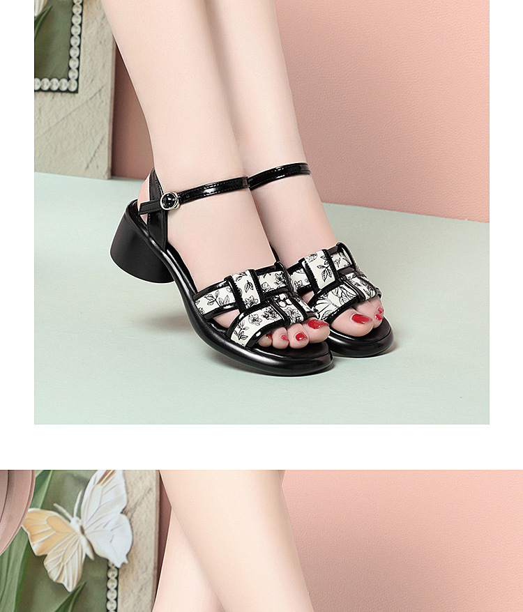 Sandal nữ quai ngang đan dây gót vuông đế dày — màu đen chi tiết 11