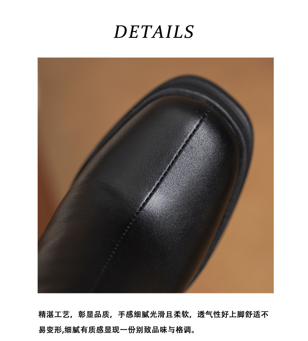 Boot nữ cổ thấp mũi vuông siêu cao gót da bò lót lông cừu ấm áp — màu đen chi tiết 18