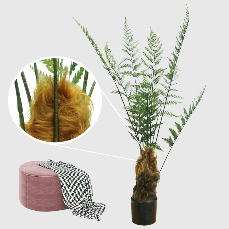 Simulación de árboles falsos biónicos plantas verdes de alambre dorado, helechos, plantas de maceta interior, decoración de la sala de estar, decoración del paisaje