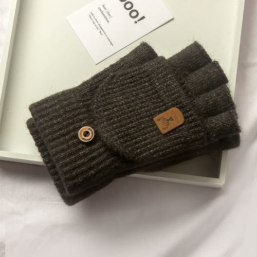Men's Gloves Winter Embroidered Half Finger Fingerless Flip Cover Knitted Thick Women's Warmth Gaming Factory
