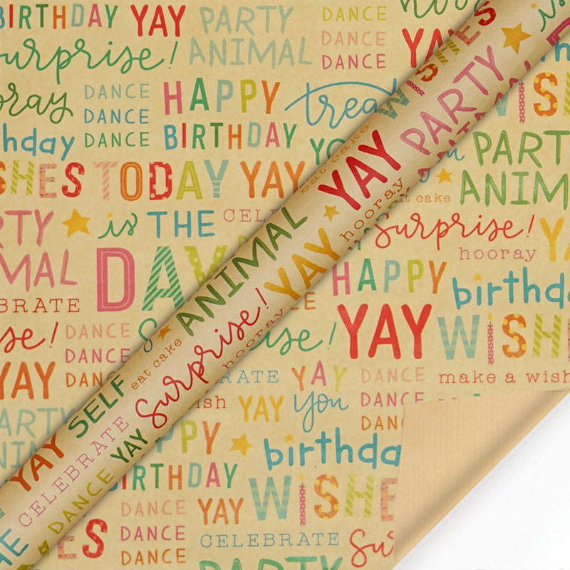 Transfronterizo nuevo feliz cumpleaños papel de embalaje de papel Kraft lindo libro de dibujos animados papel de regalo en stock al por mayor