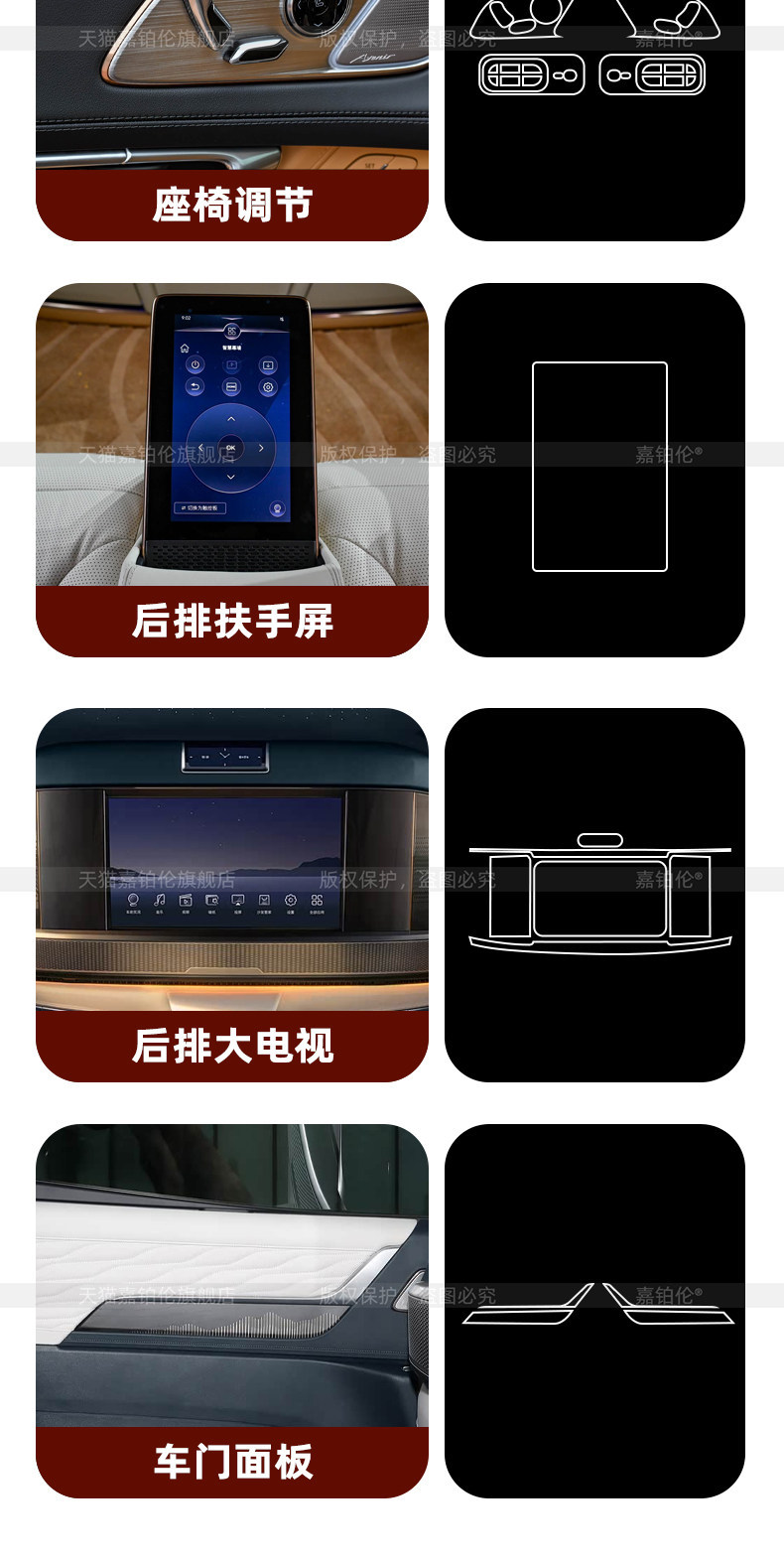 Suitable for 27 models of Buick Century 7-seater interior protection film, screen tempered film, armrest screen film, 4-seater modification accessories