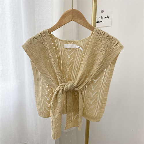 Spring and autumn knitted shawl with Internet celebrity shirt, small shoulder, summer skirt, cloak, fake collar, knotted scarf for women