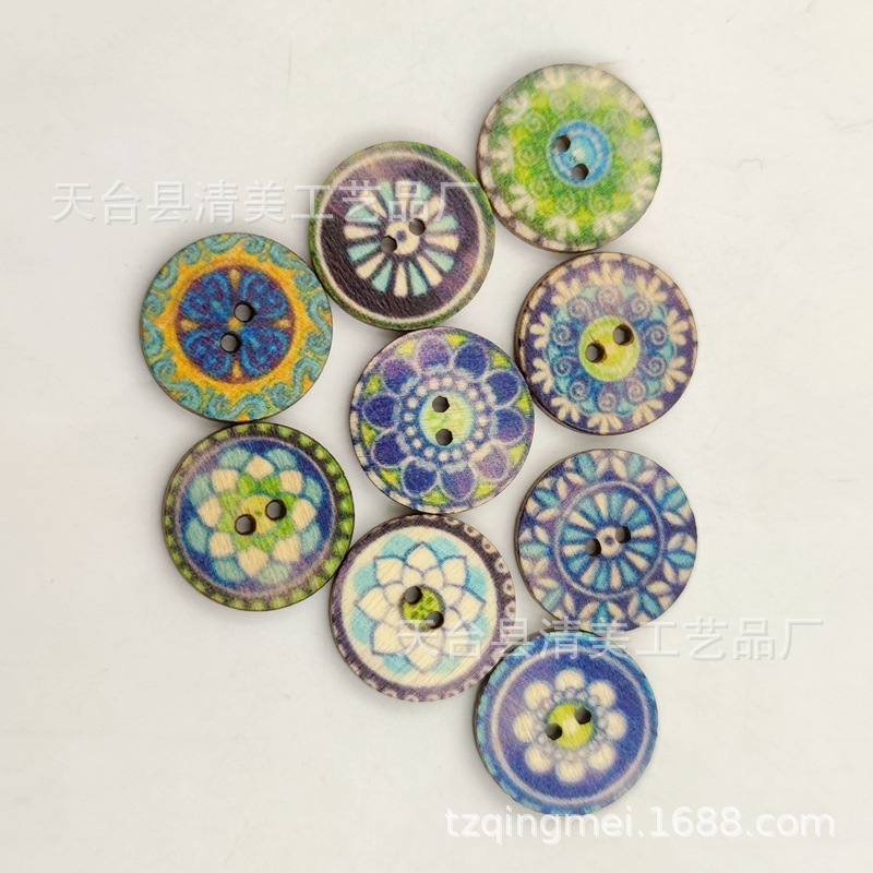 1,5/2/2,5 cm botón redondo impreso azul impresión redonda botón de madera 100 piezas un paquete