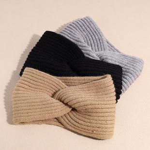 European and American Cross-border Knitted Hair Band Fashion All-match Elastic Wool Cross Headband Autumn and Winter Warm Wide Edge Hair Accessories