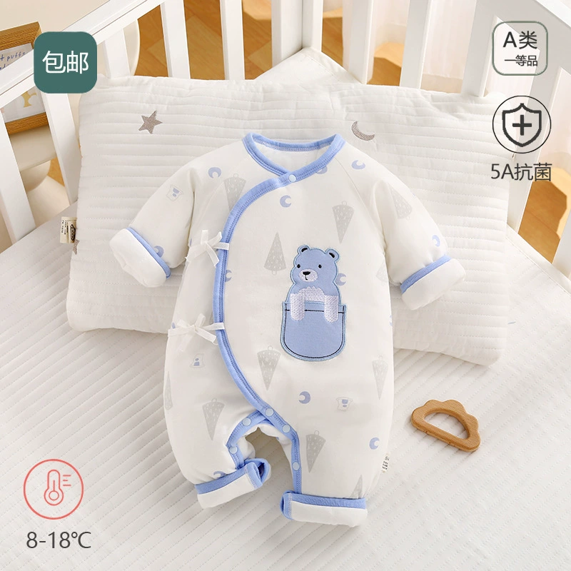 Зимний комбинезон для малышей на шнуровке, теплая одежда для новорожденных, утепленная стеганая одежда из чистого хлопка для детей 0-3 лет, одежда с бабочками