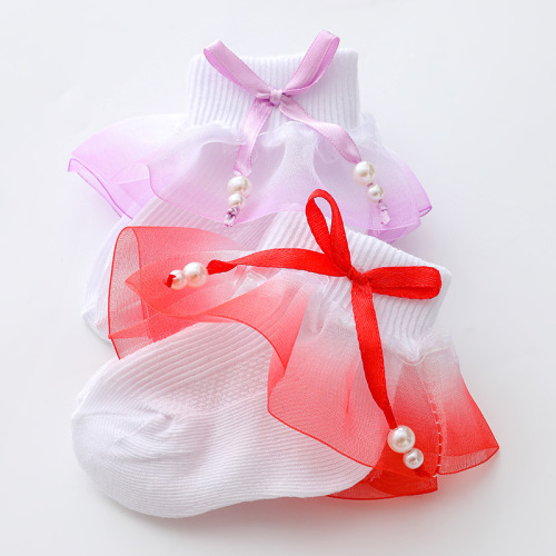 Baby Socks Spring and Autumn Newborn Baby Infant Socks Cute Super Cute Butterfly Knot Edge Girls' Socks 