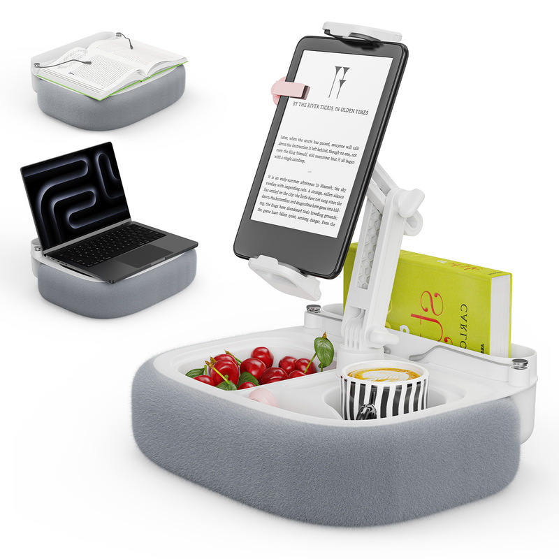 Mobile Phone and Tablet Stand, Plush Pillow, Lap Reading Book Stand with Snack and Drink Holder, Desktop and Bed Lazy Stand