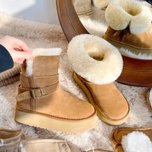 订单批发女神皮扣两穿真皮毛一体雪地靴低帮牛皮羊毛女冬棉鞋靴子