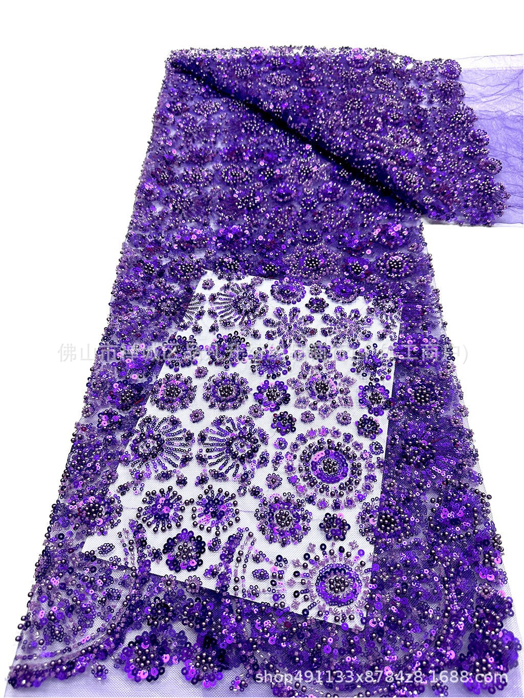 Redondo sol sequin clavado tela de malla de perlas vestido de boda de estilo nacional vestido de tela de banquete en stock