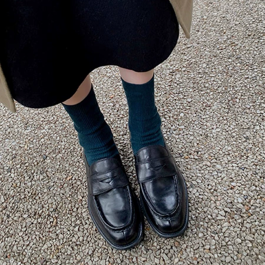 Коровья версия ретро кожаные черные ботинки Lefu женские толстые каблуки в британском стиле маленькие кожаные туфли