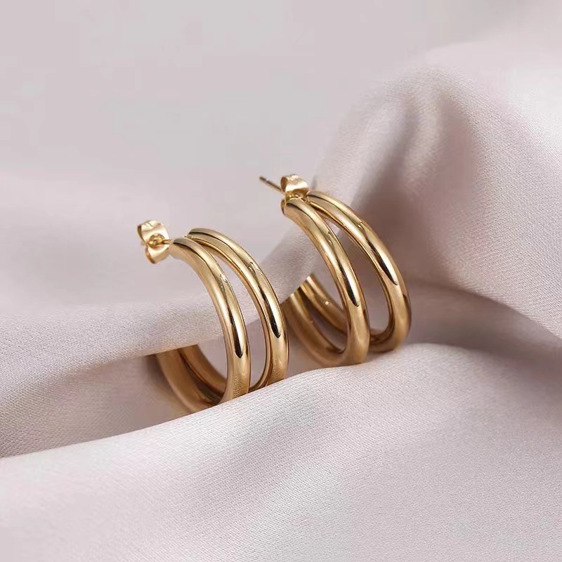 304 Stainless Steel Ear Needle Material 18K Real Gold Plated Plating Material PVD Coated 18K Gold Real Gold Plated C Shape 201 Stainless Steel Fashion Waterproof Non Tarnish Ear Studs